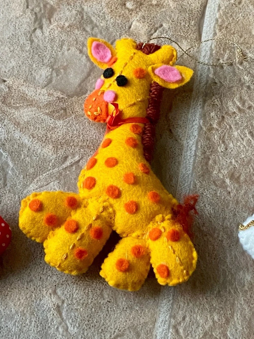 Set of 3 Vintage Fabric Ornaments Mouse Giraffe and Candle